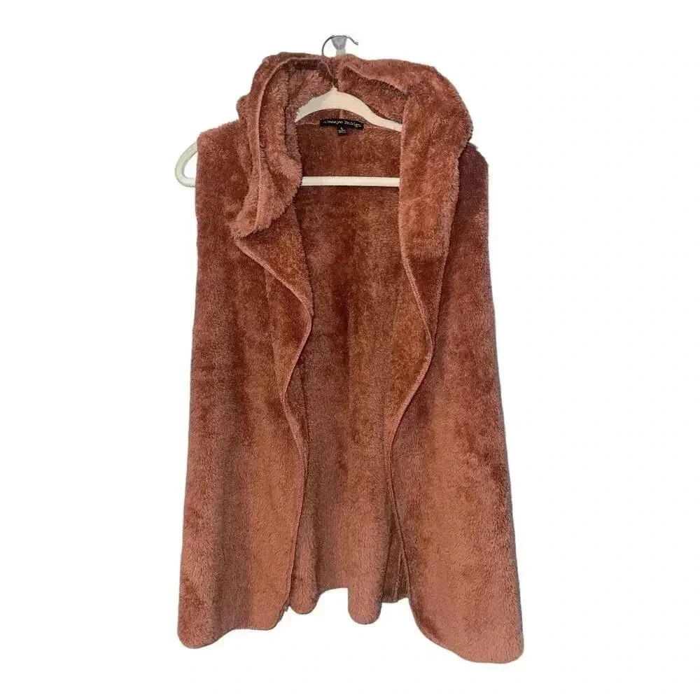 Always Indigo Rust Hooded Sherpa Open Front Vest